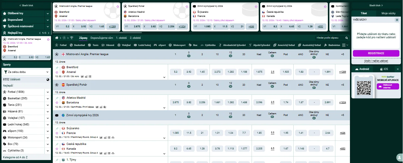 Sportovní sázky SpinBetter s kurzy na Premier League a další ligy